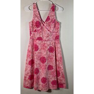 Womens Vintage New York & Company V Neck‎ Baby Doll Dress Roses Pink 6